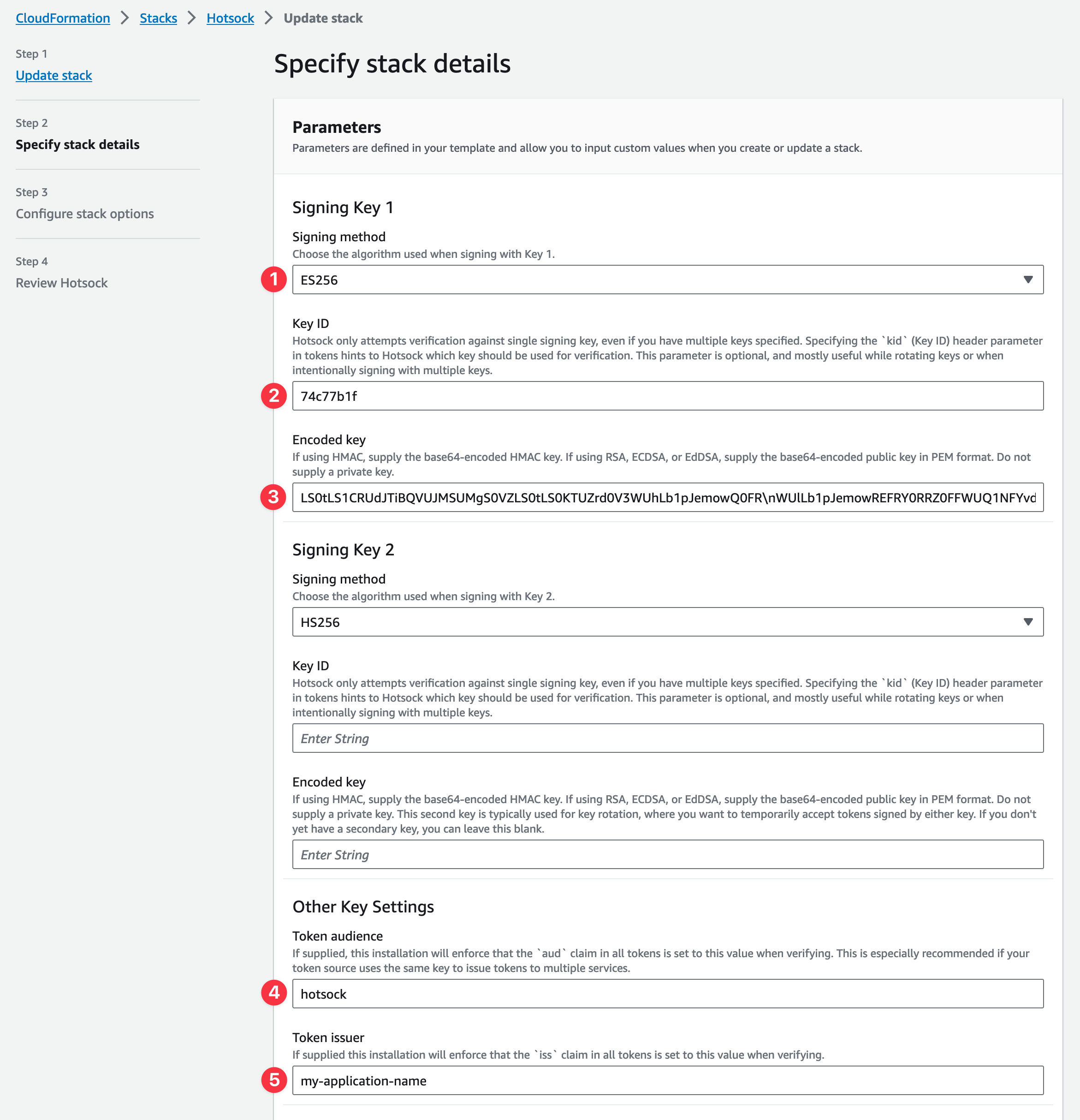 Step 2 - CloudFormation stack parameters form