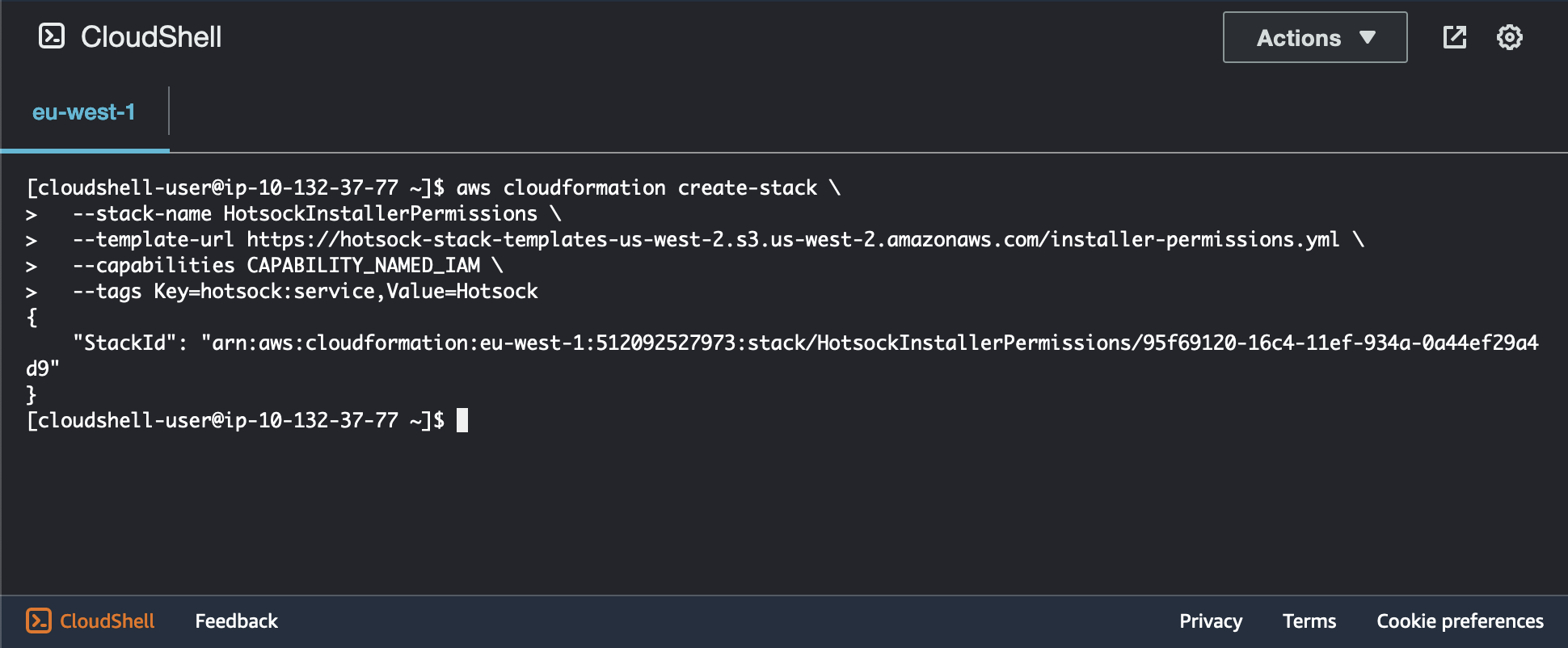 Create installer permissions stack via CLI