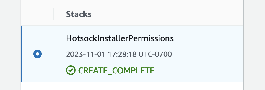 Installer permissions stack create complete