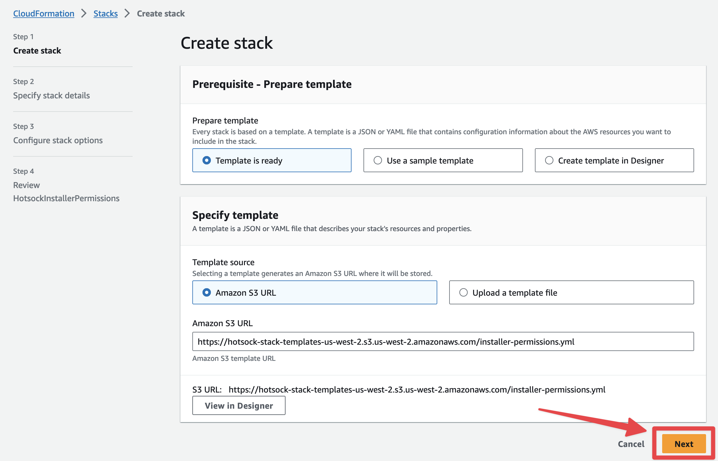 Create installer permissions stack screen step 1