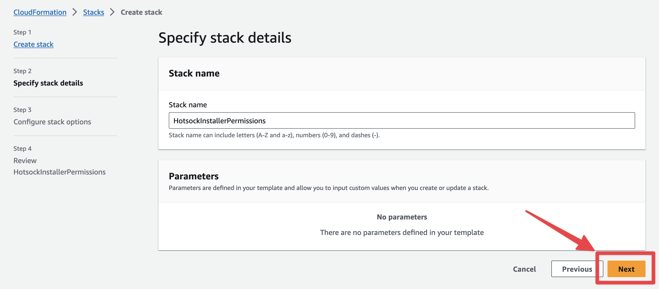 Create installer permissions stack screen step 2