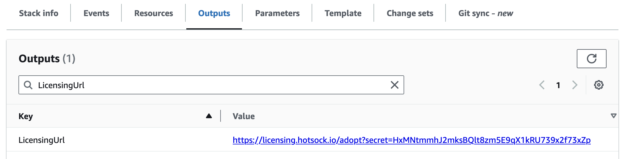 LicensingUrl example output