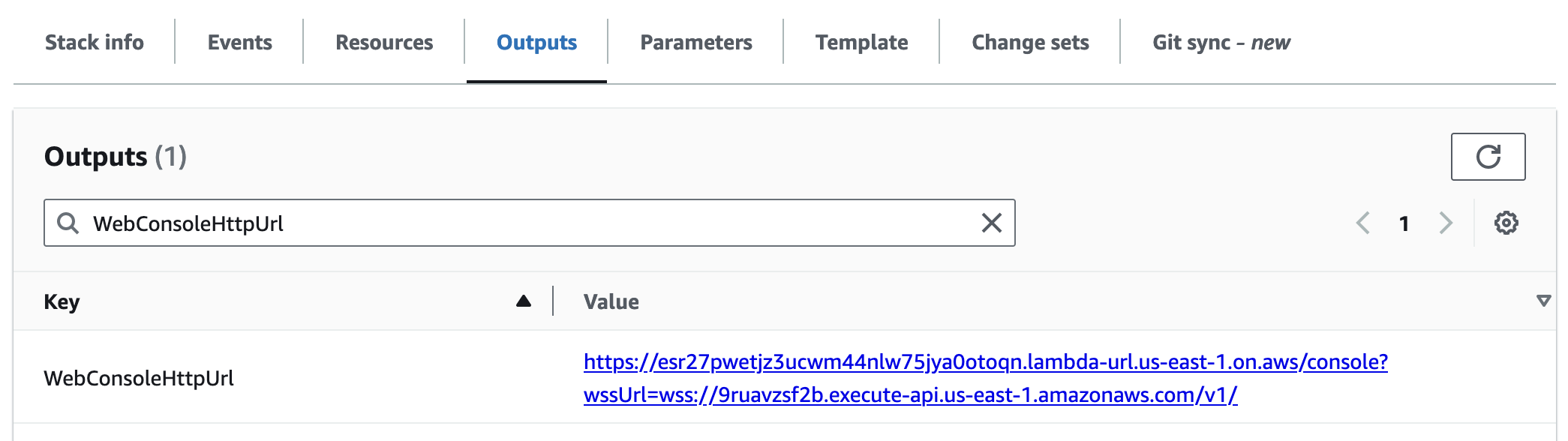 WebConsoleHttpUrl example output