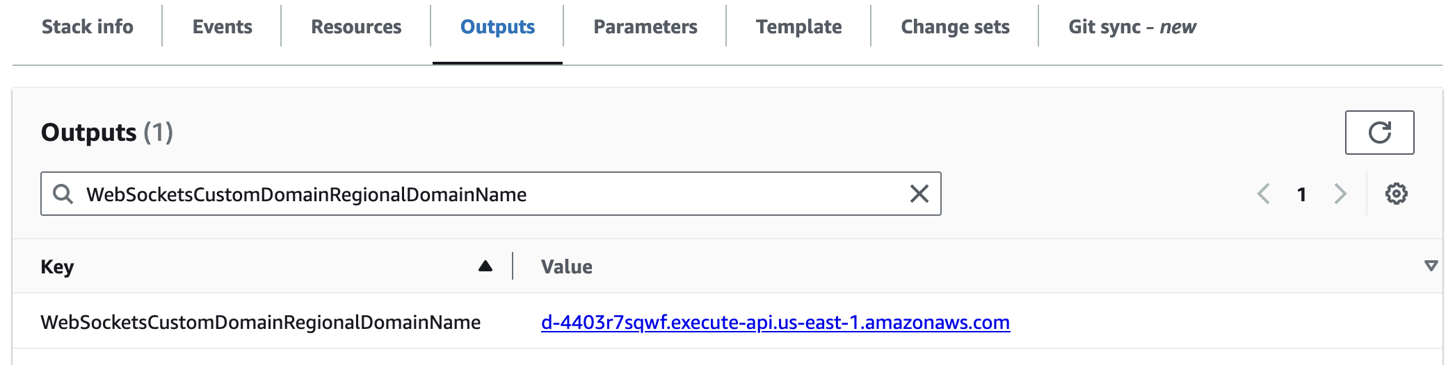 WebSocketsCustomDomainRegionalDomainName example output